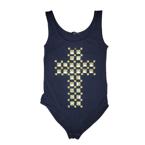 tally weijl studded cross bodysuit black gold size m - Picture 5 of 5
